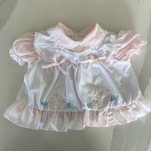 Vintage Cradle Togs embroidered floral  Bunny  Dress with Lace Trim
